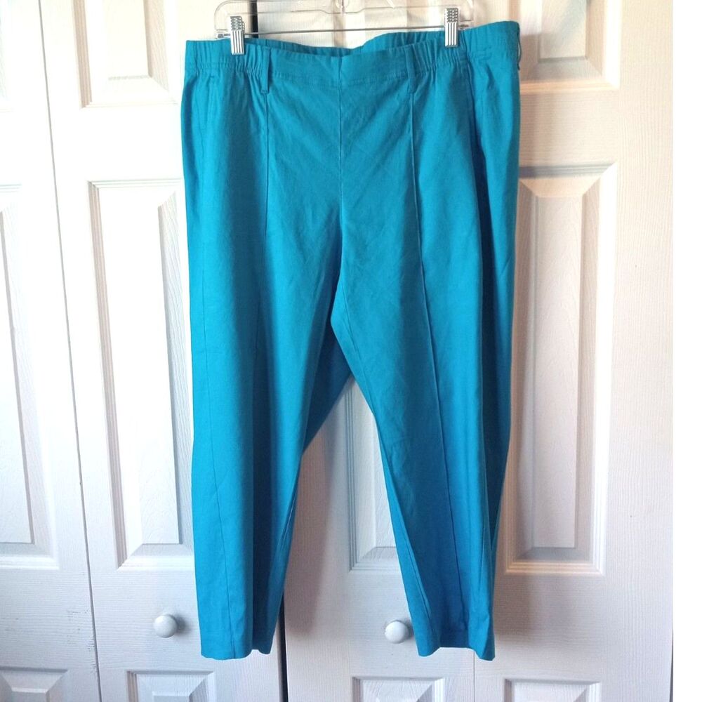 J Jill XL Petite XLP Linen Stretch Cropped Pants Turquoise Aqua - Picture 2 of 5